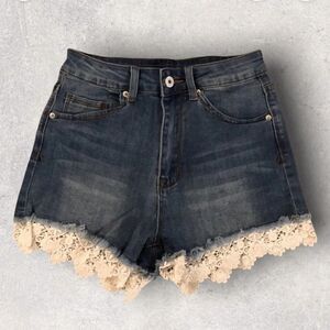 : : NEW 90s Inspired Very Cute Lace Trim Cut Off Shorts : :
